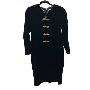 VTG Liz Claiborne Petite Brown Regal Whimsigoth Velvet Gold Trimmed Dress Size 6